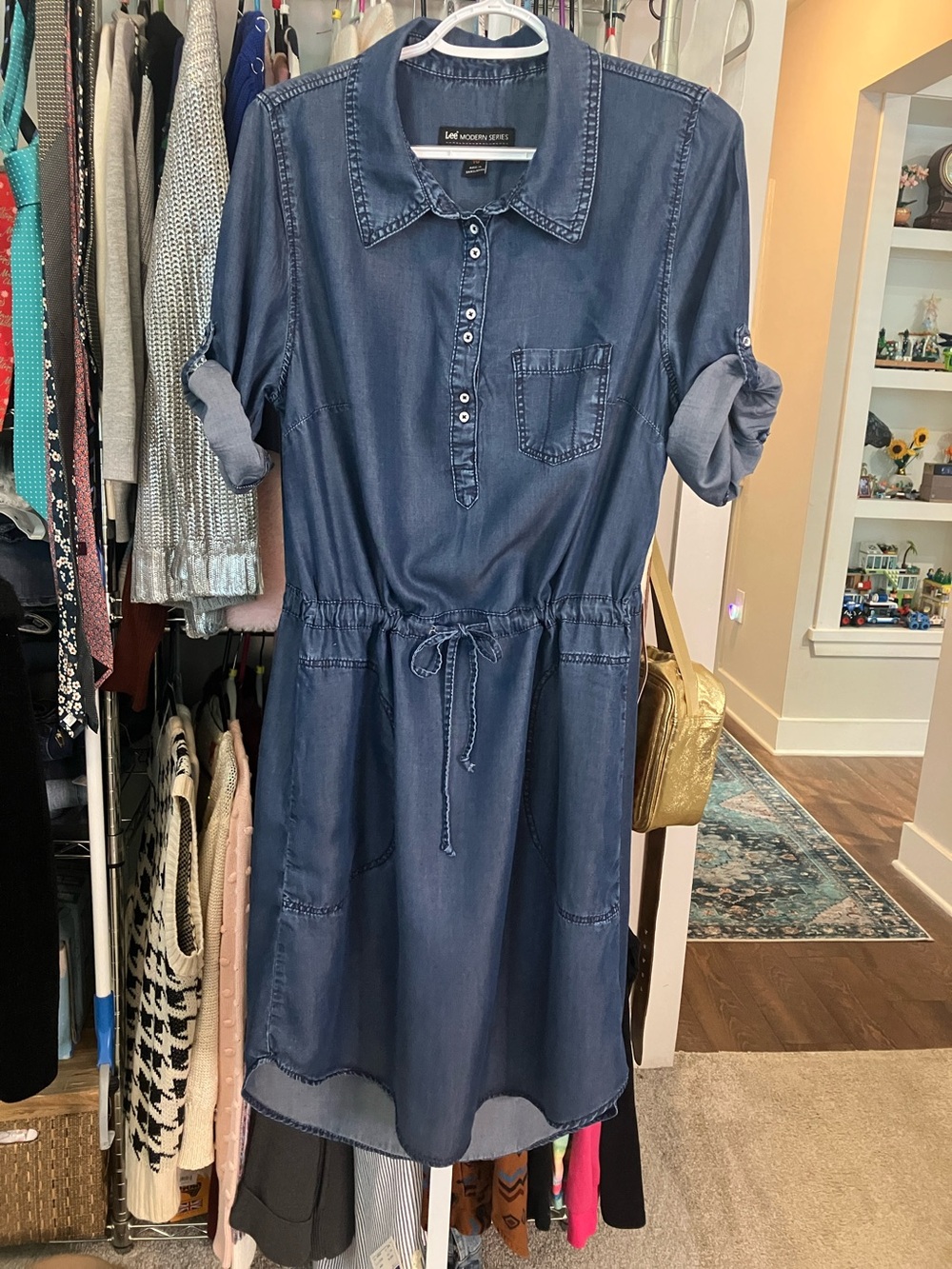 Lee Indigo Chambray Drawstring Midi Dress